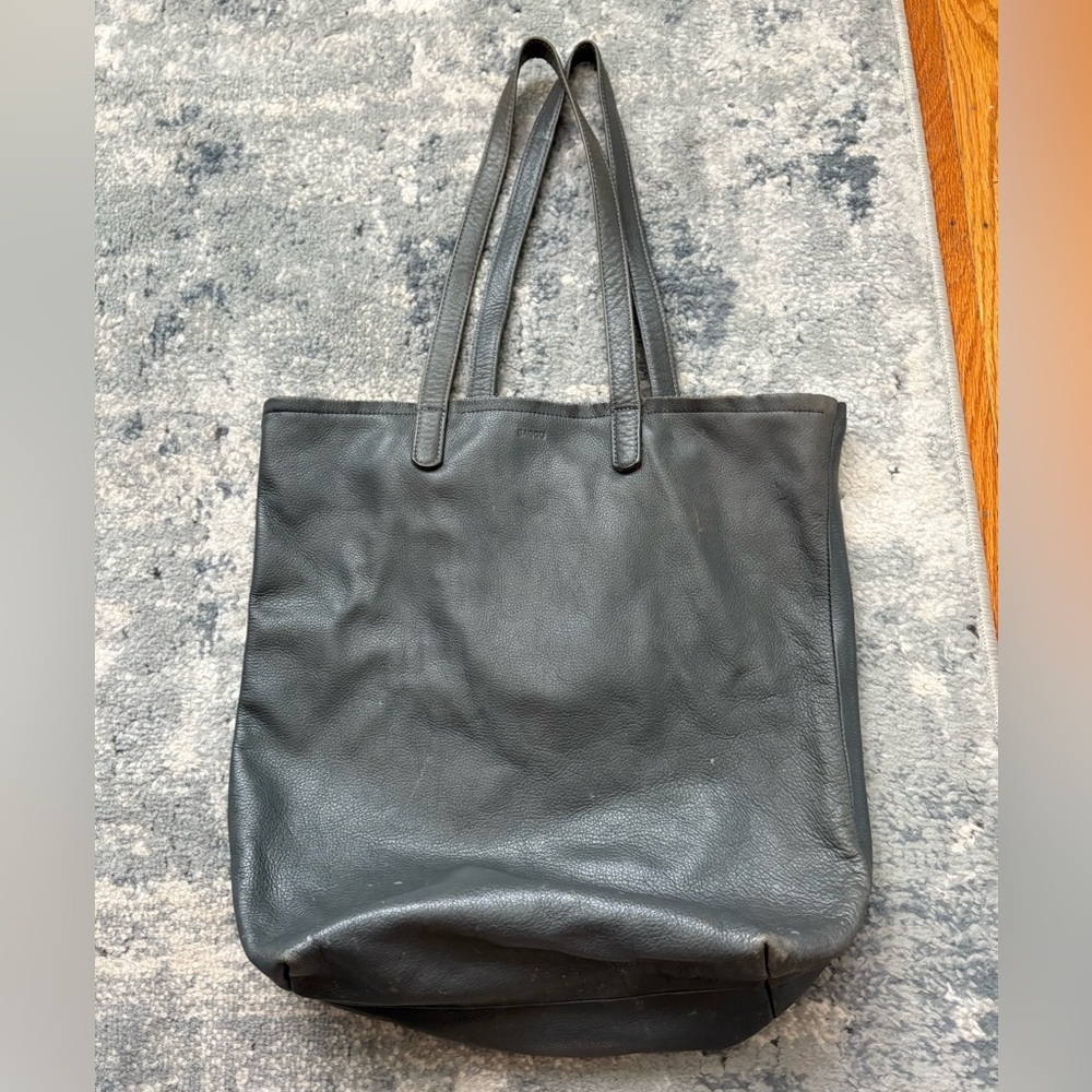 Rare Baggu Distressed Raw Milled Leather Tote, Slate Grey
